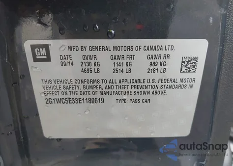 2014 Chevrolet Impala Limited Ltz из США, поврежденный, VIN 2G1WC5E33E1189619